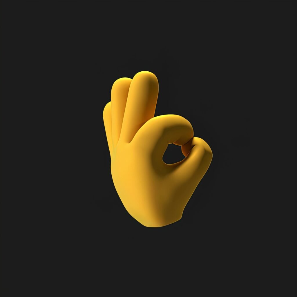 pexels-photo-8834489-8834489 3D illustration of a yellow emoji hand making an OK gesture on black background.